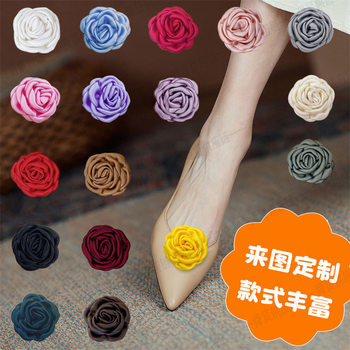 Rose Burnt Flower Removable Shoe Flower Stereo Camellia Satin Fabric Decorative Buckle Shoe Clipps Cross-Border Shoe Clip