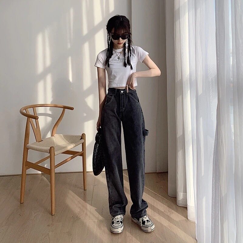 High Waisted Loose Fit Vintage Denim Jeans for Women Spring Collection Versatile Flattering Full Length Wholesale