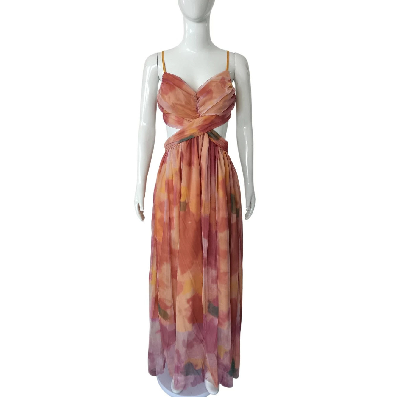 Orange Floral Print Maxi Dress Elegant Sleeveless Design Perfect for Beach Vacations Wholesale Available