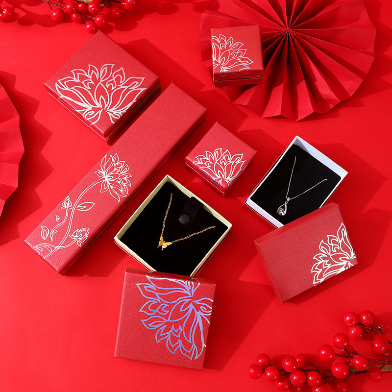 Factory direct bronzing lotus jewelry box jewelry box earrings ring bracelet necklace jewelry packaging box wholesale