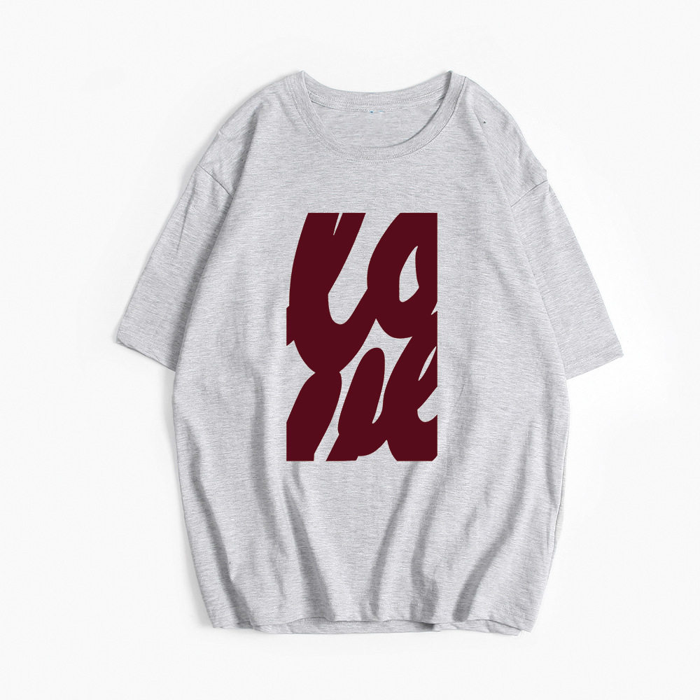 Womens Casual Loose Fit Cotton T Shirt Summer Short Sleeve Round Neck Simple Letter Print Versatile Everyday Wear