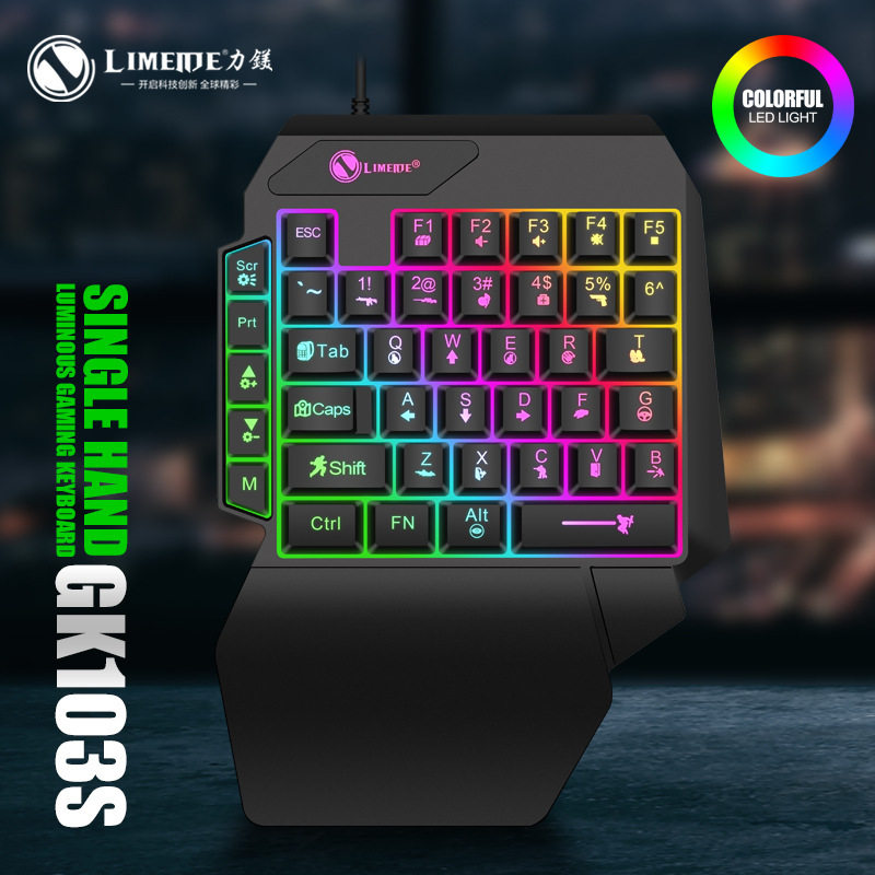 Limo GK103S LuminouS Gaming Keyboard Mechanical Feel Chicken Throne One-handed Keyboard Mobile Phone Keyboard and MouSe Converter