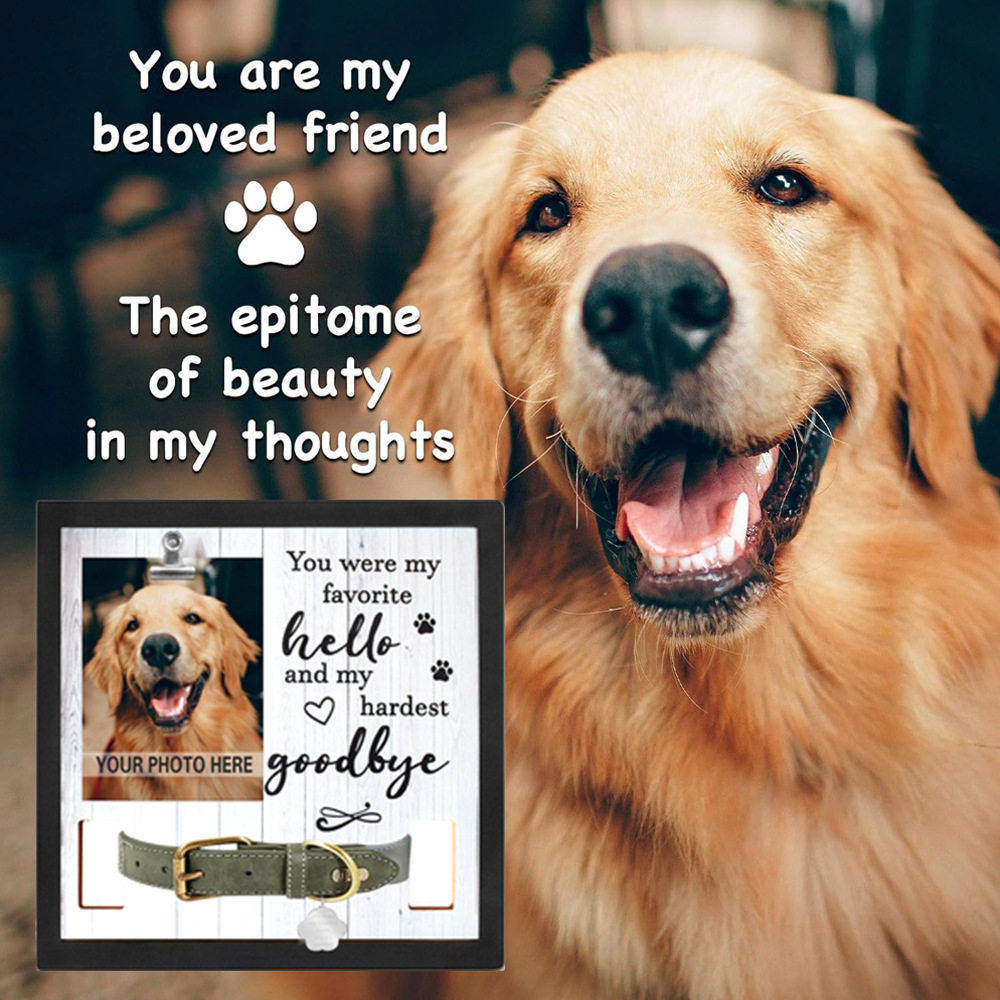 Pet Commemorative Photo Frame Can Hold Collar Vertical Table Pet Photo Lost Gift with Clip Photo Frame Black