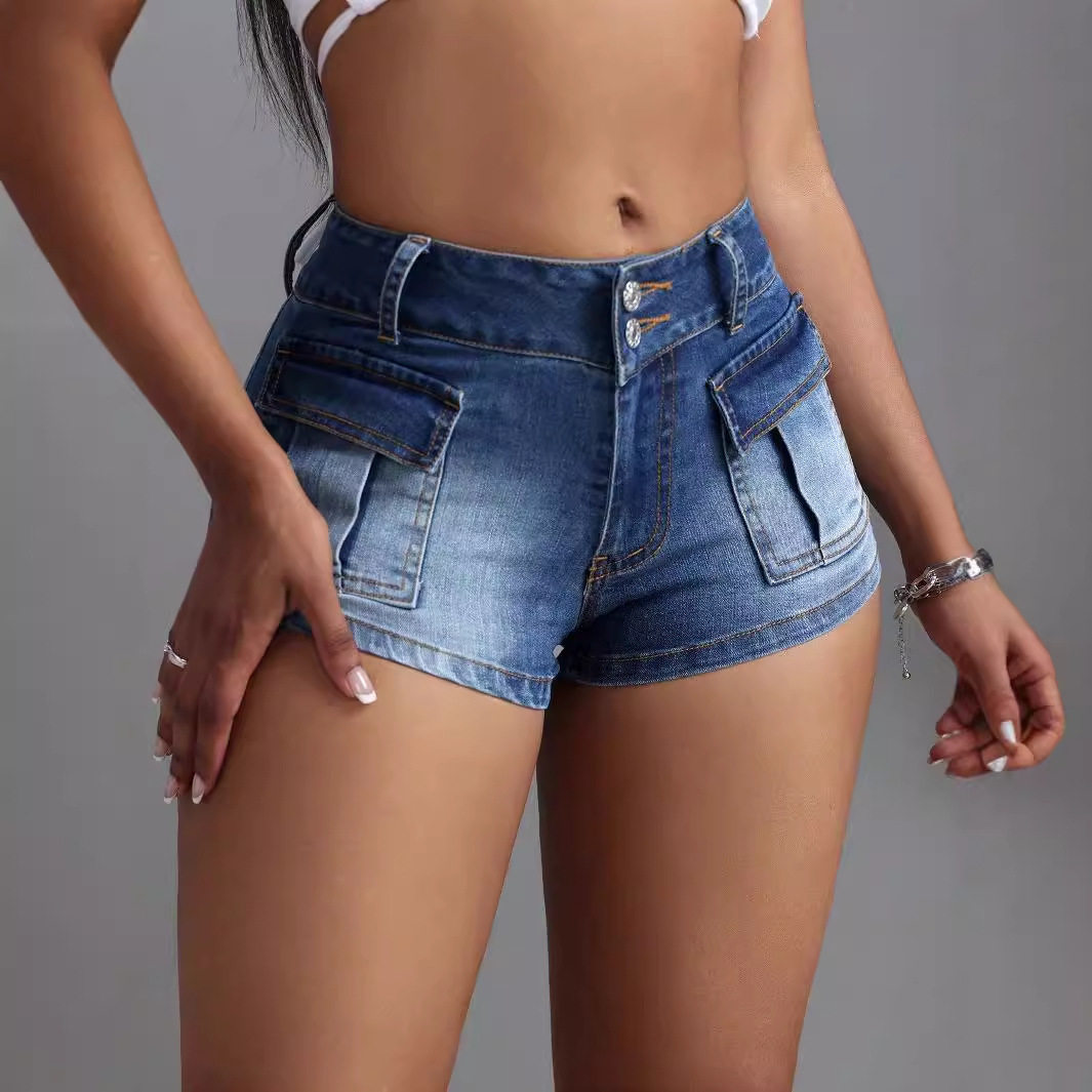 Fashionable Womens Denim Shorts High Waist Large Pockets Stretchy Fabric Casual Summer Wear Wholesale Available