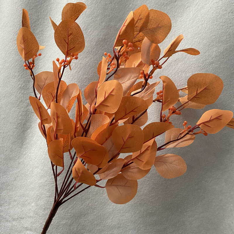 把束9叉带豆苹果叶人造装饰假花批发婚庆仿真花束室内摆件 假绿植