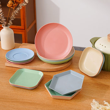 Wheat Straw Round Dish Household Large-size Food Dish suit Drop-resistant Snack Plastic Plate Fruit Plate Dish