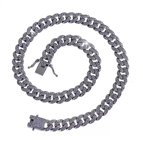 European and American Style New Style Alloy Retro Diamond Purple Bracelet Niche Light Luxury Cool Shiny Hip Hop Cuban Necklace