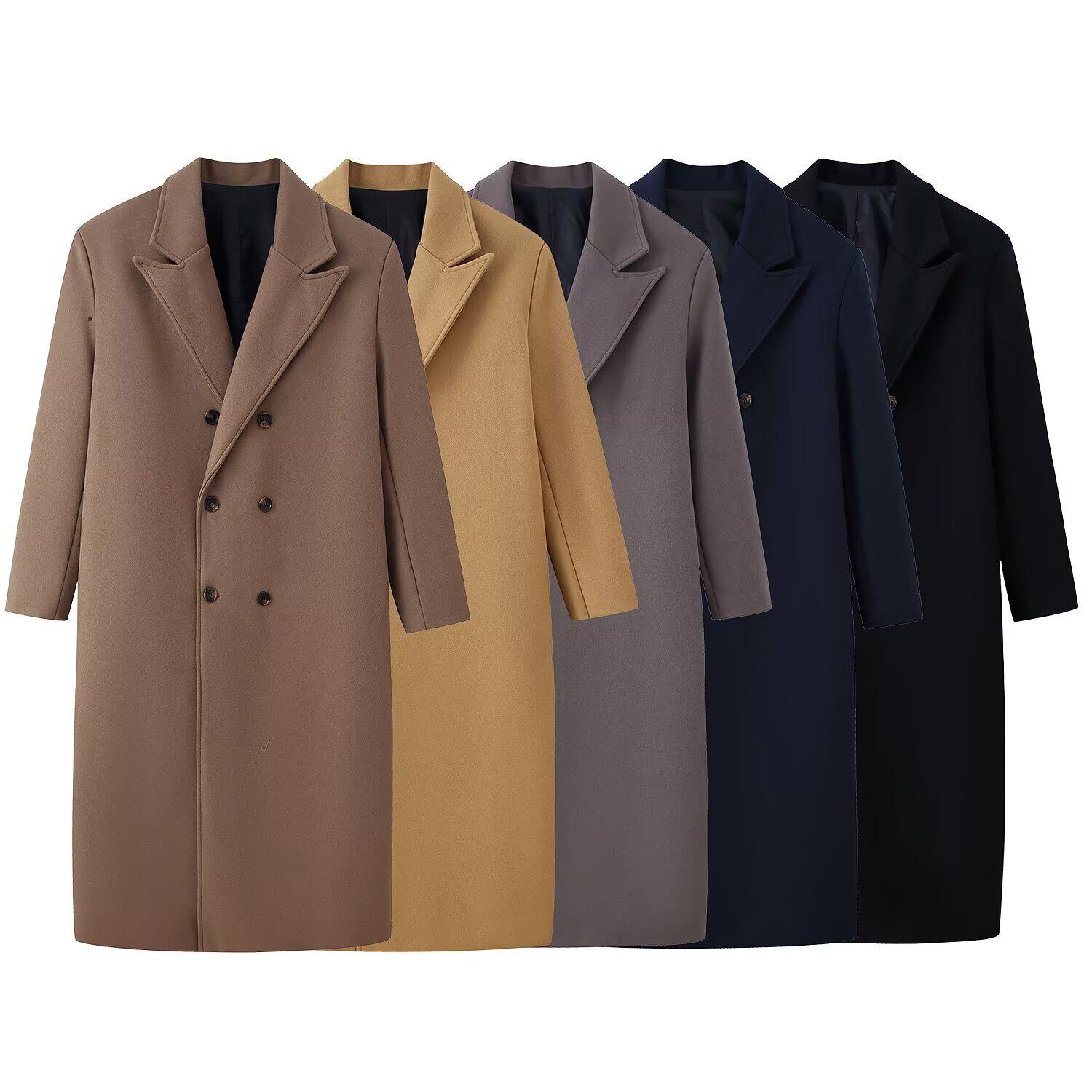 Women's Temperament Five-Color Double-breasted Over-the-Knee Long Coat Woolen Jacket