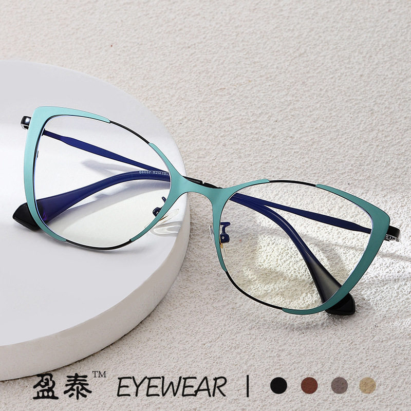 Anti-blue light cat eye retro glasses frame 2023 new plain glasses European and American metal paint fashion cross-border glasses frame