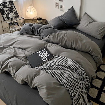 Class a Skin-Friendly Brushed Four-Piece Set Japanese Style Simple Unprinted Style Bed Bed Sheets Quilt Cover Home Three-Piece Set for College Students Dormitory