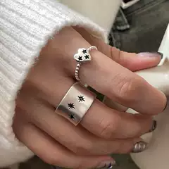 Sweet cool star ring women's retro fashion old heavy industry all-match stacked open finger ring geometric food finger ring tide