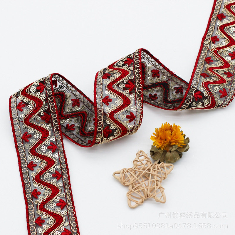 5cm Ethnic Style Wavy Strands Lace Organza Computer Embroider Lace Accessories Handmade DIY Clothing Accessories