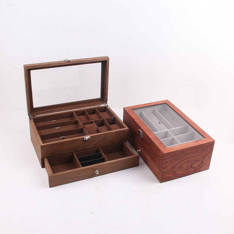 Spot wooden double Rosewood watch glasses jewelry storage box 8 12 walnut glasses storage box