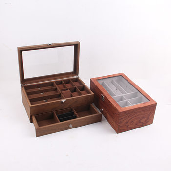 Spot wooden double Rosewood watch glasses jewelry storage box 8 12 walnut glasses storage box
