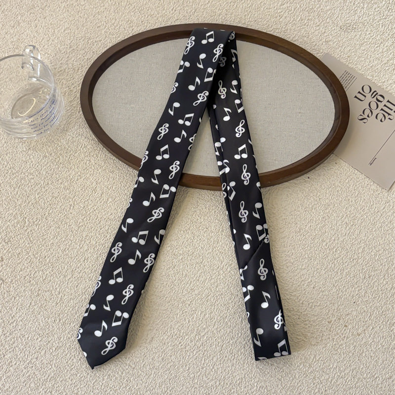 白い音符柄の黒いネクタイ - 約155cm