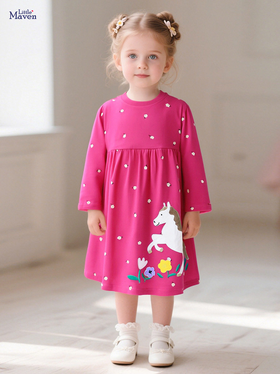 Girls' Dress, Autumn Long-sleeve Cotton Printed Princess Dress