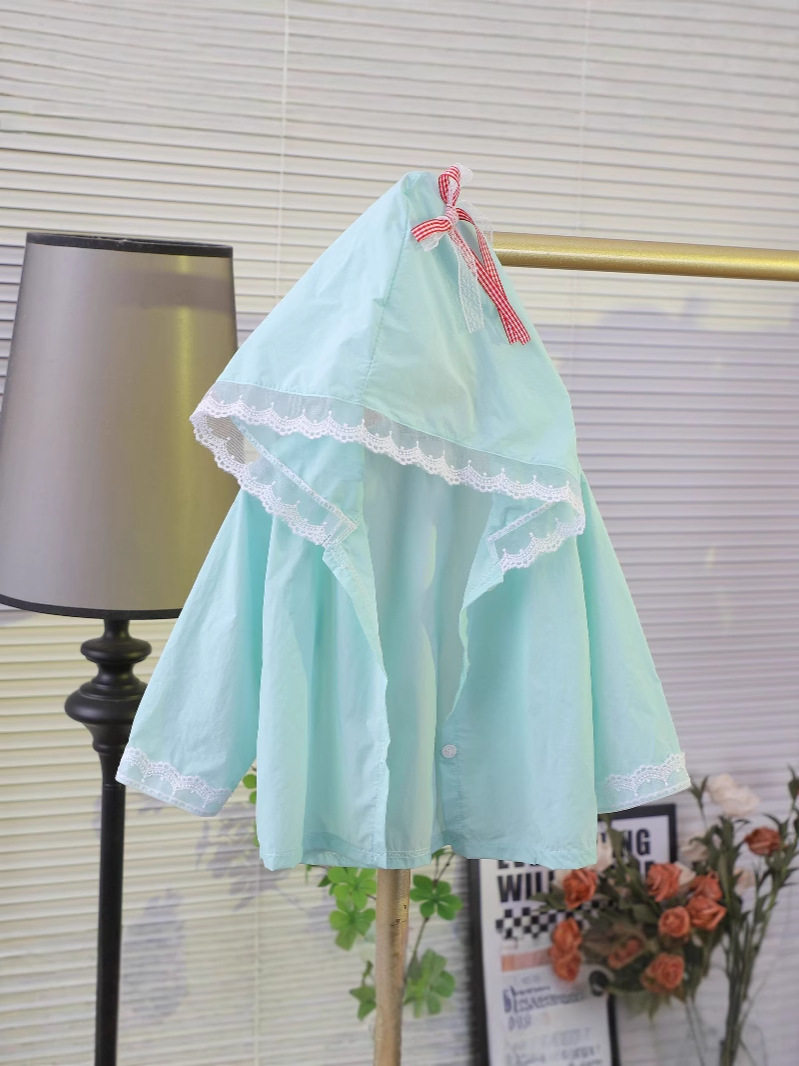 Girls' Summer Sunscreen Jacket, New Style, Lightweight Breathable Sun-Protective Coat with Lace Bow & Hood