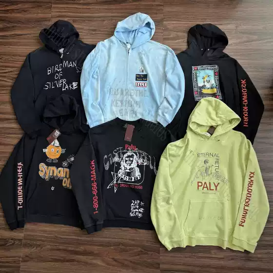 Paly Hollywood Series Heavy-Duty Distressed Gradient Hand-Painted Embroidered Rhinestone Long-Sleeve Hooded Sweatshirt