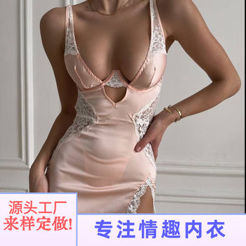 Aliexpress 2025 European and American Cross-Border New Style Sexy Sleepwear Slim Fit Hollow-Out Camisole Lingerie Two-Piece Set