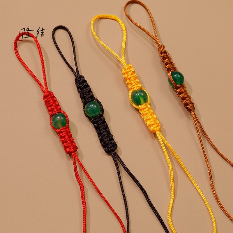 Hand-Woven Teapot Rope Purple Sand Teapot Lid Handle Anti-Fall Protection Rope with Green Beads Tied Teapot Lid Rope Accessories