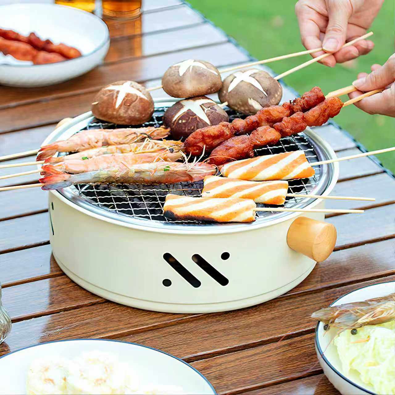 Outdoor Round Barbecue Stove, Household Indoor Tea Stove, Camping Style Portable Barbecue Stove, Multi-Purpose Charcoal Stove