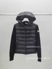 New European Style Zipper Slim Fit m Mengjia Sleeve Badge down Jacket Men's Knitted Splicing Hooded Letter Outerwear