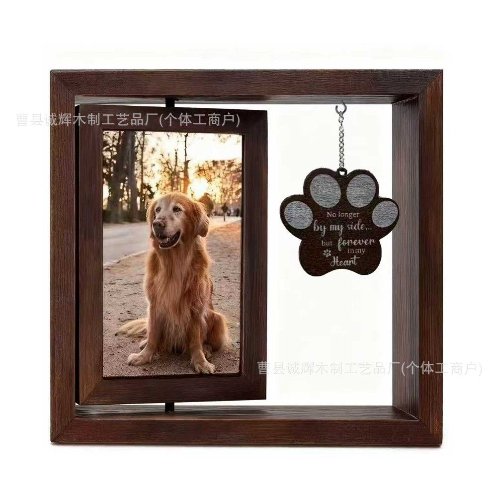 Wooden Rotating Commemorative Photo Frame Dog and Cat Pet Photo Frame Wooden Double-Sided Photo Frame Love Hanging Sign Can Be Written on the Ornaments