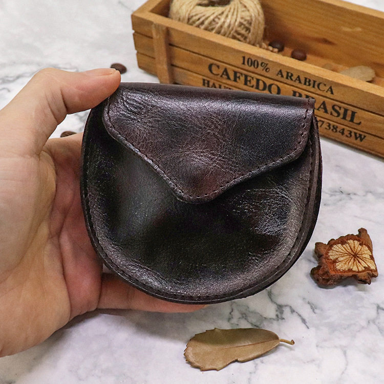 Vintage first layer cowhide vegetable tanned leather hand-brushed coin purse Women's Small soft leather storage bag driver's license bag
