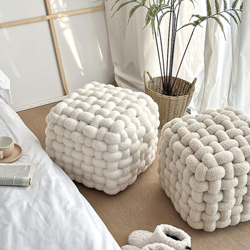 Internet Celebrity Popular Style Woven Stool Sofa Living Room Light Luxury Advanced Sense Backrest Stool Bay Window Decorative Futon Pier Makeup Stool