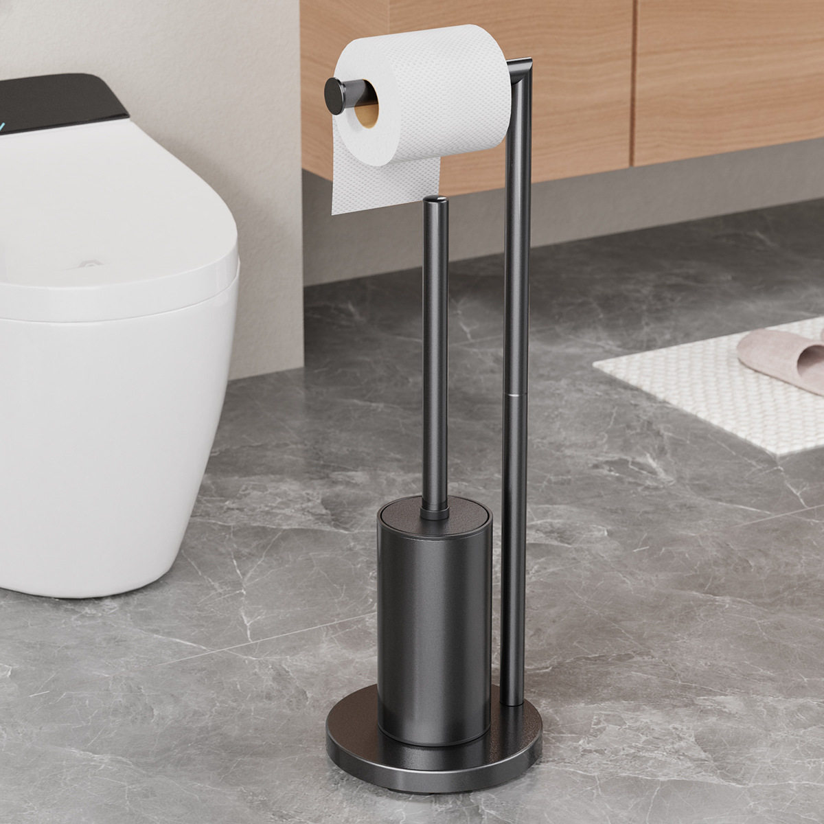 Cross-Border Household Floor-Standing Toilet Brush Paper Towel Holder Integrated Roll Paper Holder Cleaning Brush Removable Bathroom Toilet Paper Holder
