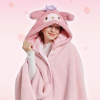 Hooded Nap Blanket Sanrio Series Nap Blanket Office Air Conditioning Blanket Coral Velvet Shawl Blanket Plush Cloak