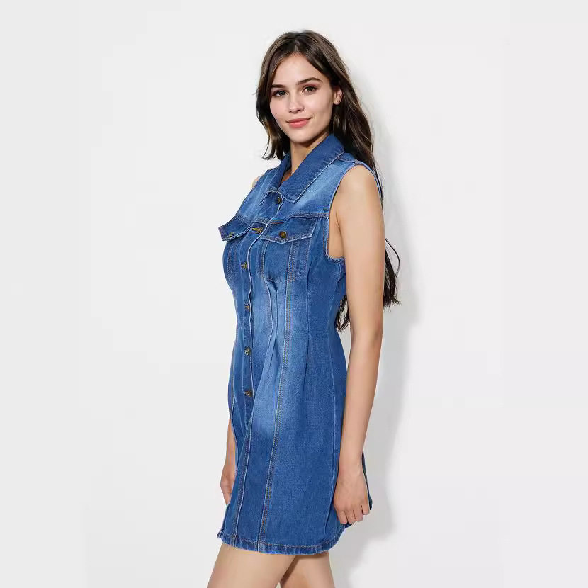 Slim Fit Denim Dress Elegant Office Ready No Stretch Fabric Perfect for Casual Outings Wholesale Available