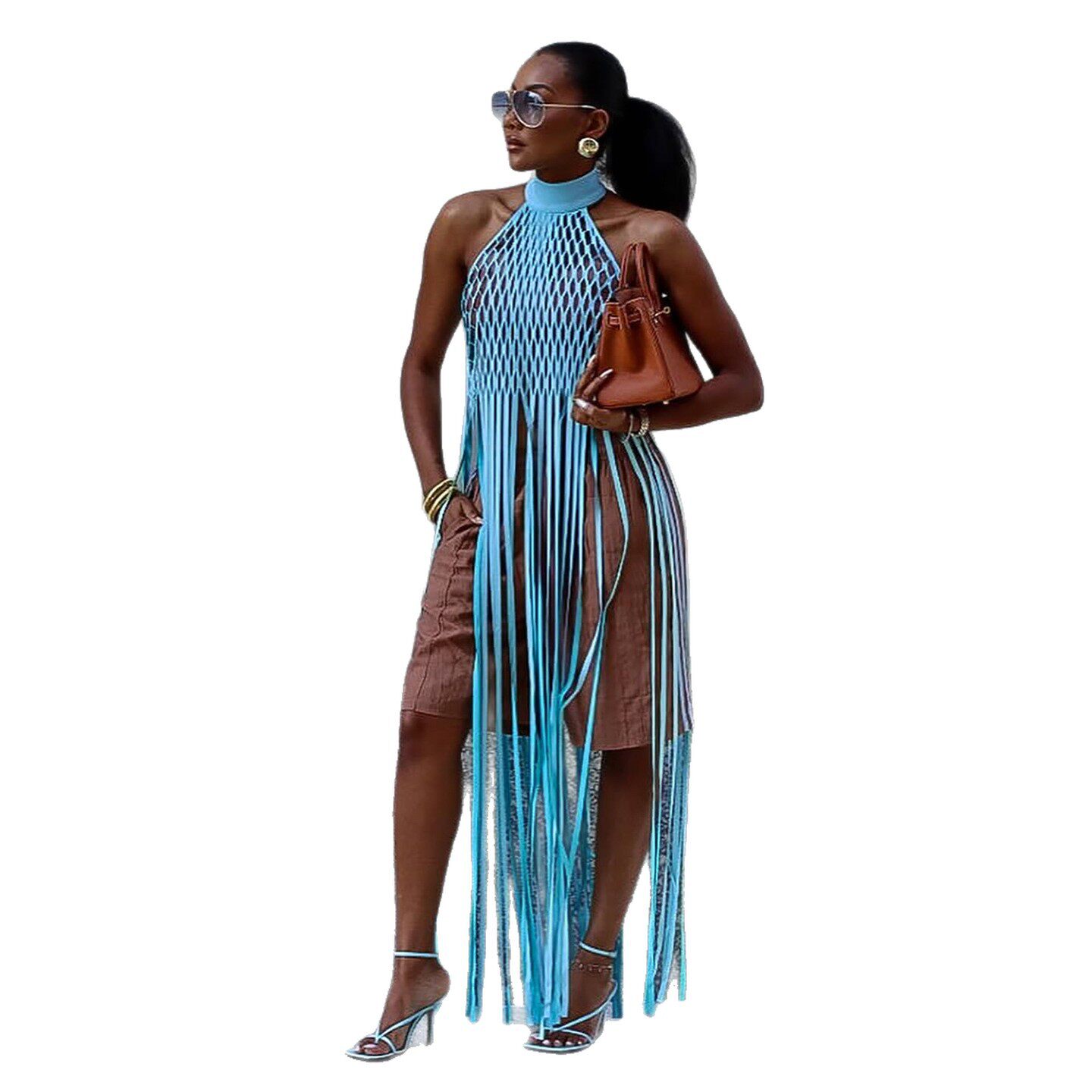 Summer Womens Sheer Mesh Halter Top Sexy Fringe Design Hollow Out Style Perfect for Parties and Night Out Wholesale