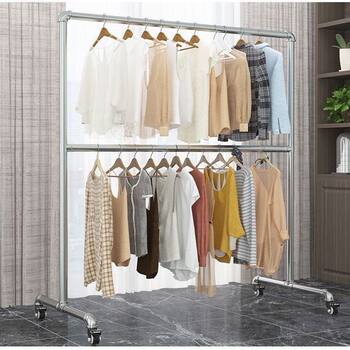 Household Double-Layer Extra Thick Galvanized Steel Pipe Adjustable Floor-Standing Clothes Drying Rack Indoor and Outdoor Clothes Rack