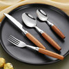 Cross-border 304 stainless steel knife, fork and spoon Japanese style ins wooden handle tableware Western food tableware set retro style logo