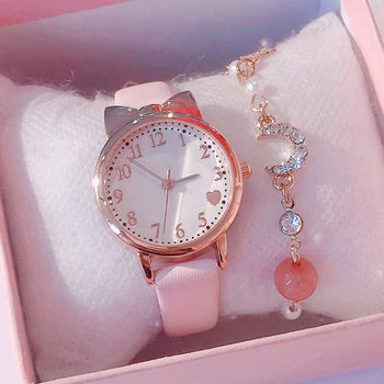 New Ins Ladies Watch Cute Heart Female Student Quartz Watch Star and Moon Bracelet Watch Combination Set Dropshipping