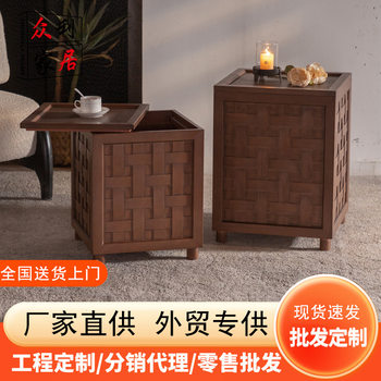American-Style Retro Solid Wood Sofa Side Table for Small Homes, Guesthouses, and Bedrooms, Serving as a Storage Cabinet and Bedside Table