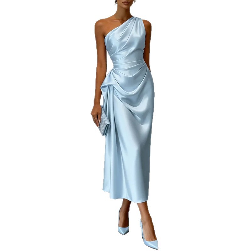 Elegant Womens Evening Dress High End Luxury Pleated Design Waist Cinching Perfect for Parties and Formal Events