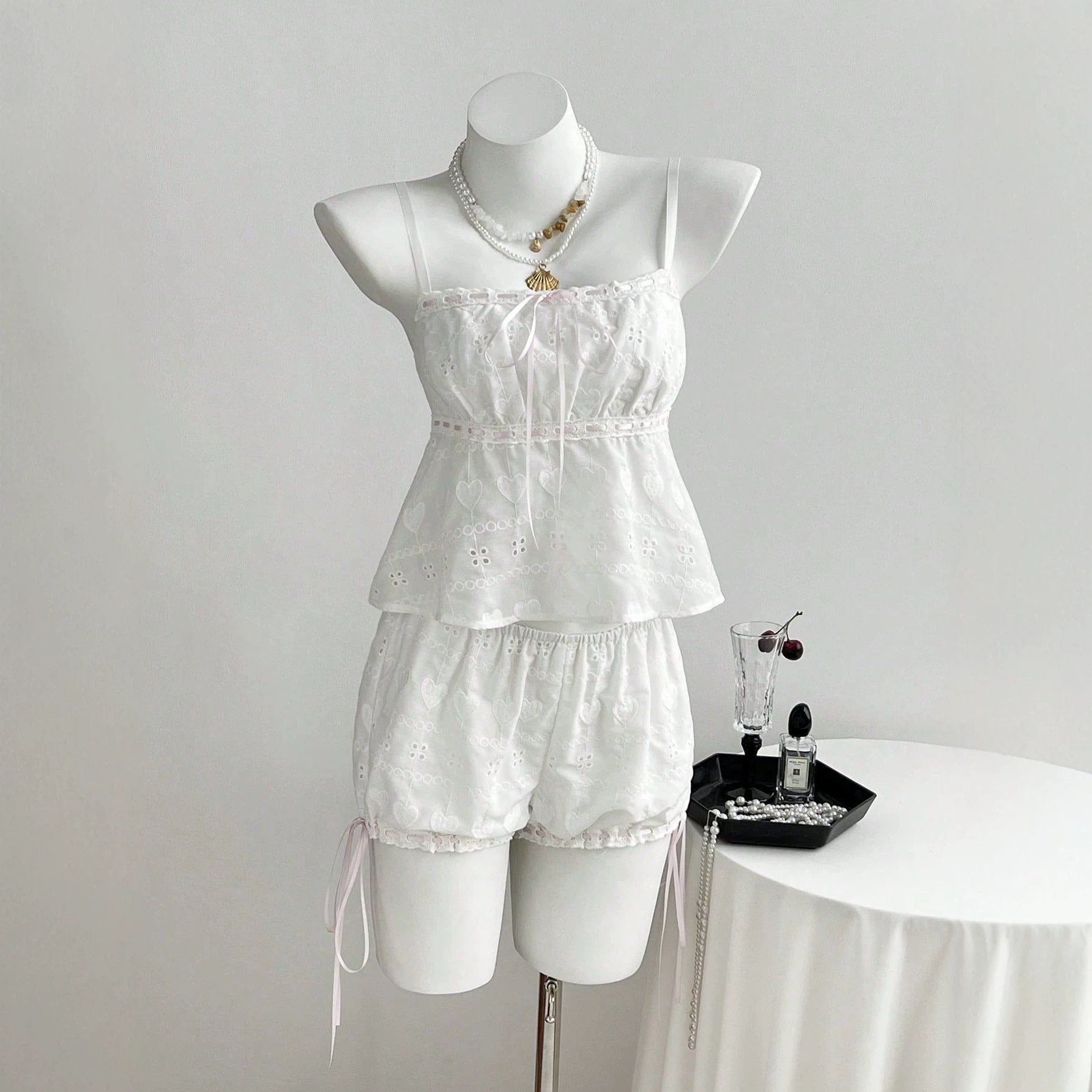 Summer Sweetheart Hollow Out Cami Top and Peplum Pants Set Womens Fashion Casual Style Lightweight Fabric Ready to