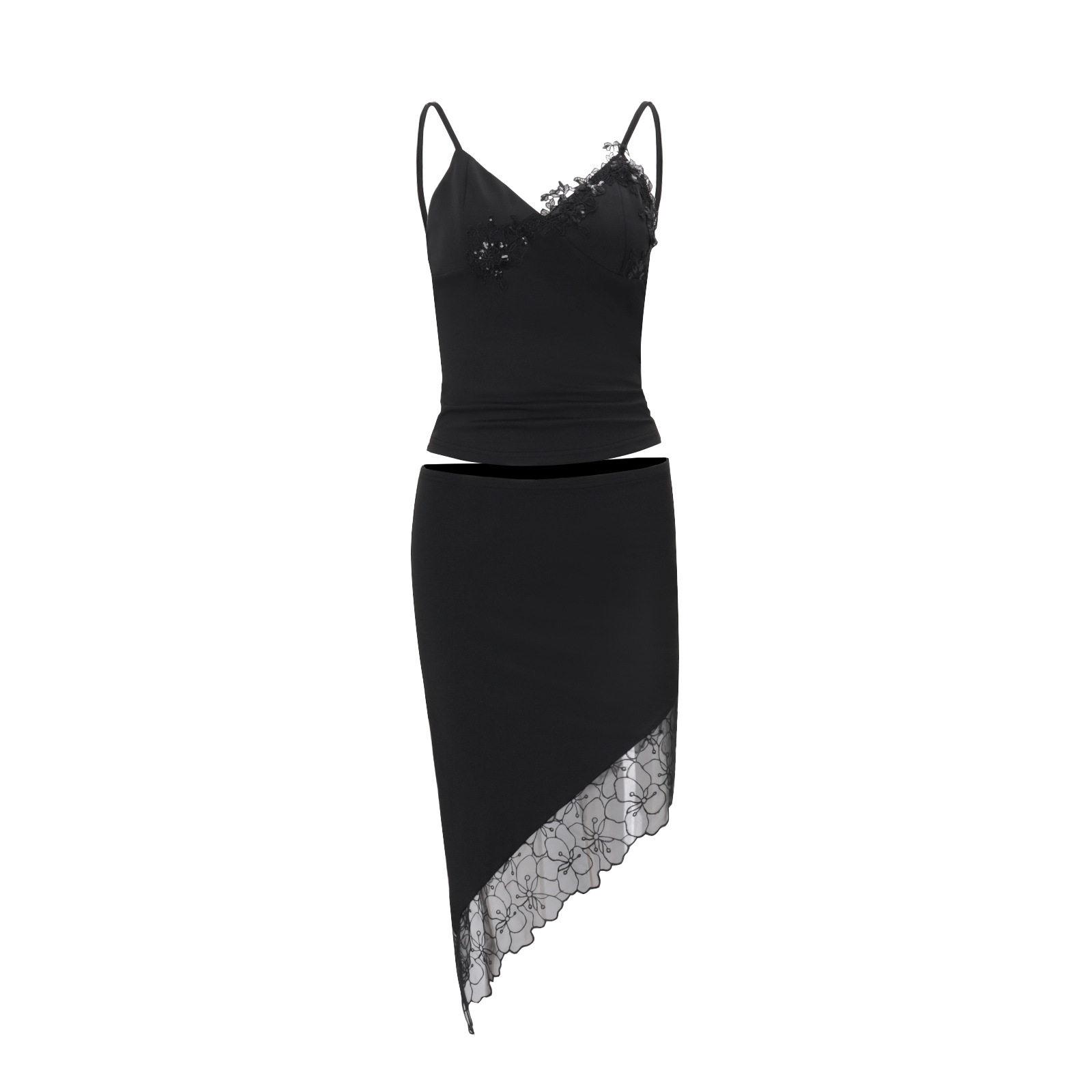Womens Spring Set Sexy Solid Color Cami Top with Irregular Hem Skirt Stylish Casual Wear Wholesale Available