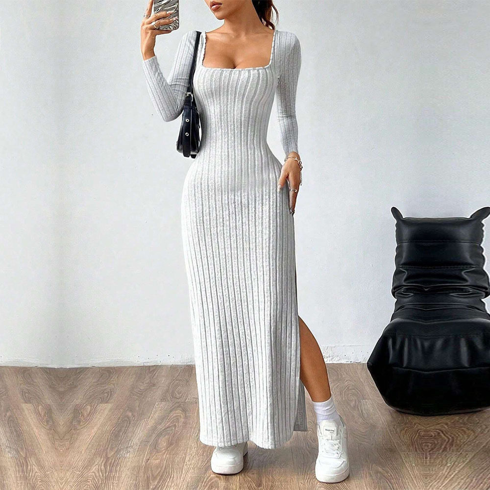 Elegant Womens Dress Minimalist Design Square Neck Long Sleeve Backless Spring Summer Occasion Wholesale
