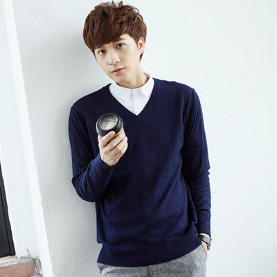跨境新款韩版秋冬男士V领大码毛衫针织宽松纯色男毛衣打底衫