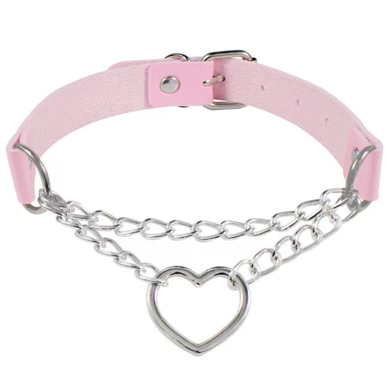 Cross-border Harajuku Heart-shaped Chain Collar Necklace Fashion Trend Leather Love Neck Chain Neck Chain Clavicle Chain