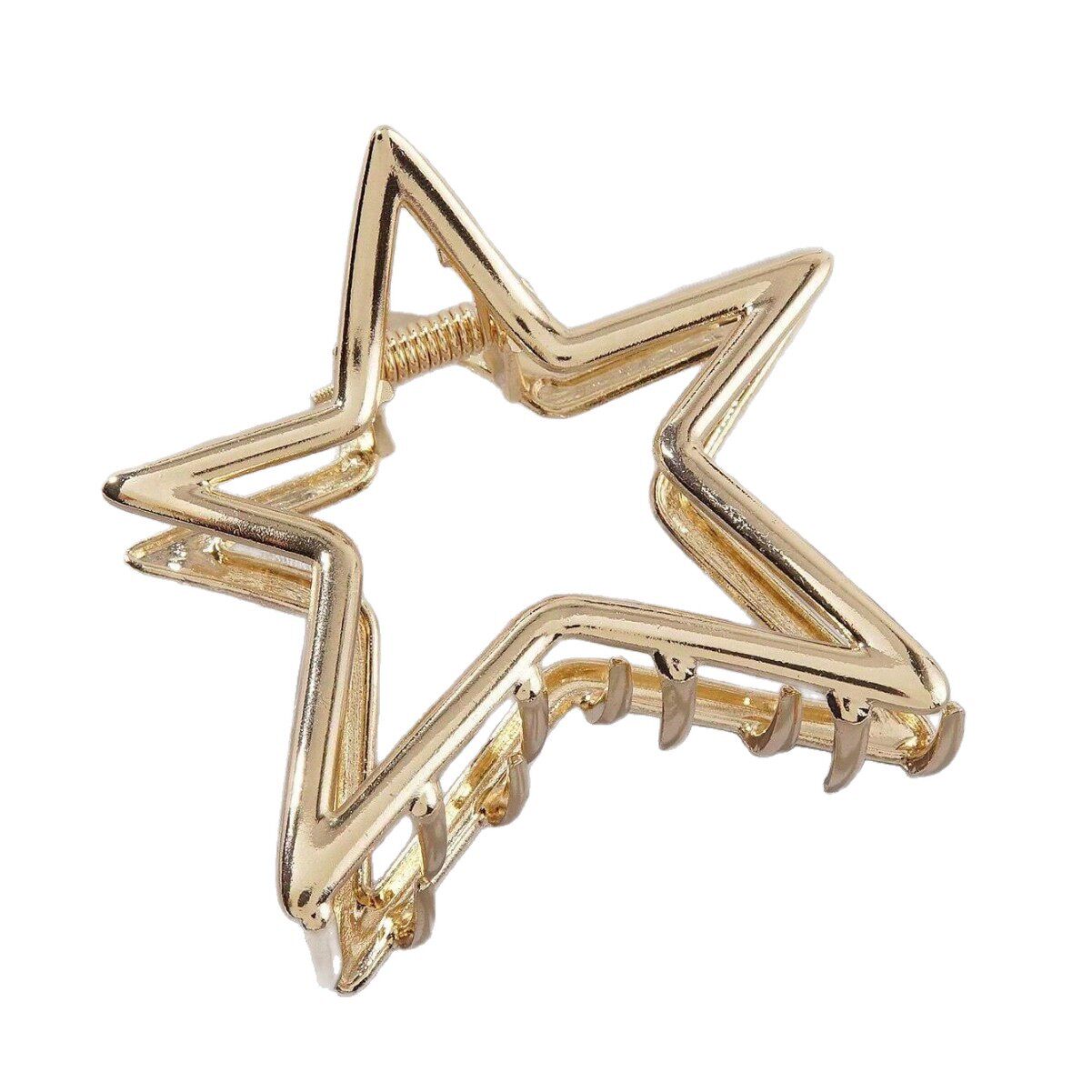 简约风金属镂空光面五角星抓夹韩版盘发抓夹高颜值后脑勺鲨鱼夹子