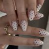 New White Background Black Polka Dot Manicure Black Long Almond Shaped Manicure Fake Nails Wholesale 24 Pieces in Box