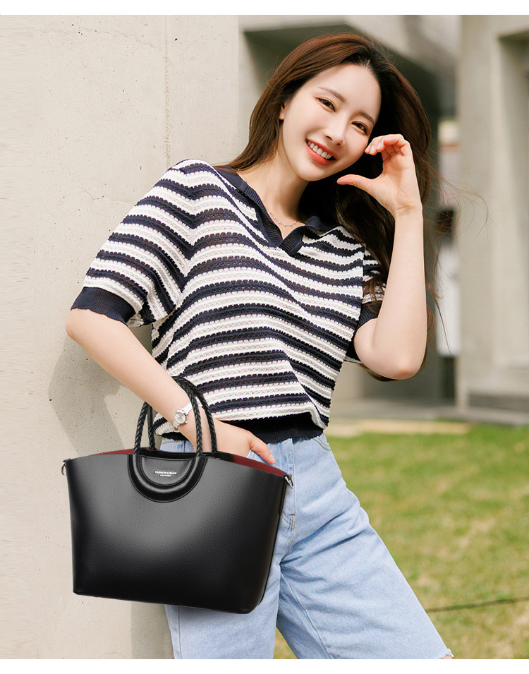 Túi tote nữ da PU dáng vuông ngang cỡ trung, bộ nhiều túi tiện dụng — Màu cà phê, màu đen, Màu đỏ rượu, Màu nâu vàng