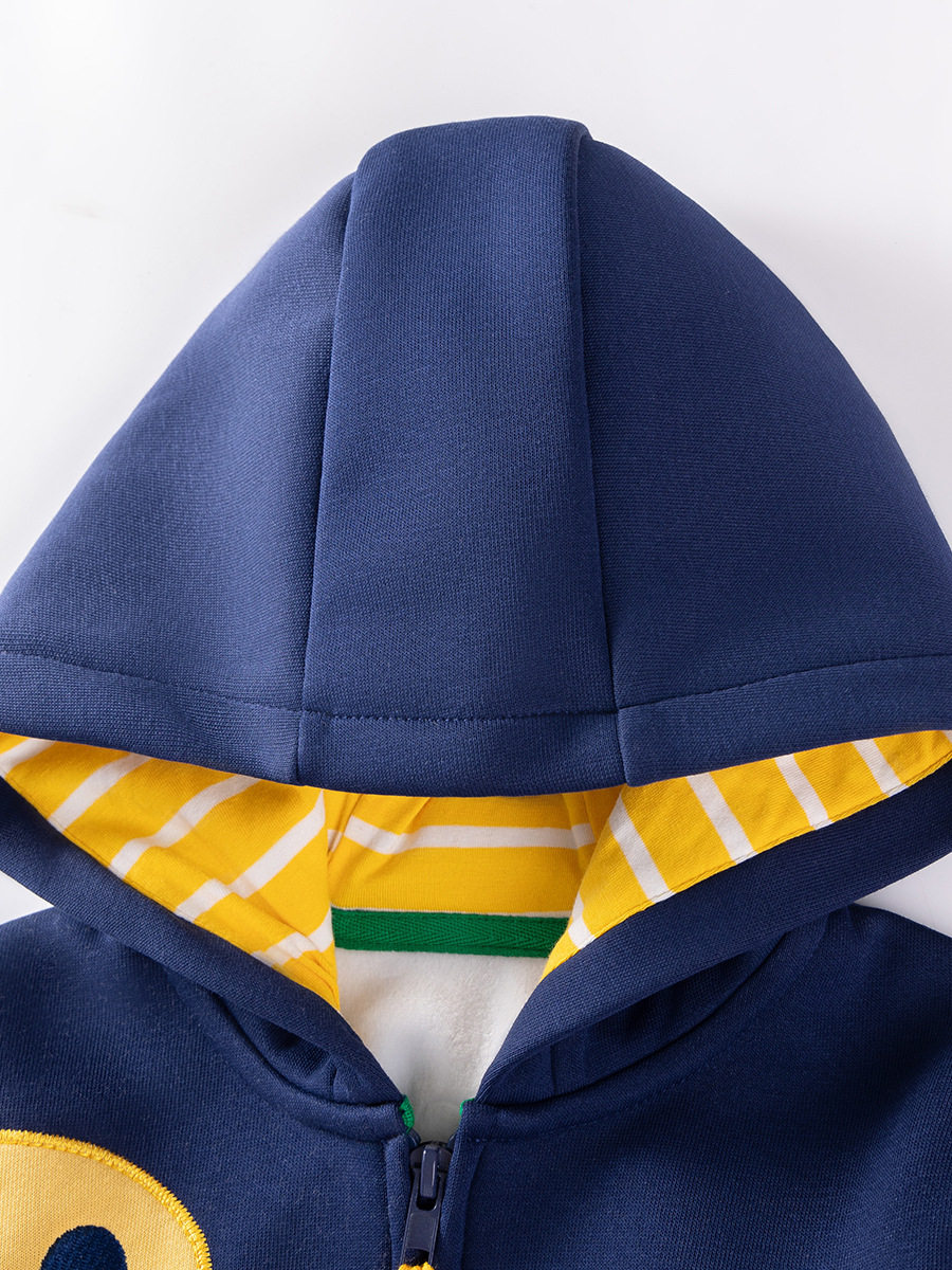 Factory Boys' Hoodie, Autumn Fleece-lined Jacket, Kids' Long-sleeve Warm Top