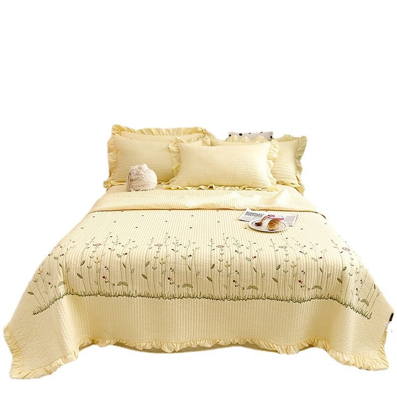 Korean Ins Blogger's Same Chiffon Summer Quilt Set Quilted Girly Heart Washed Cotton Ruffled Double Bed Cover