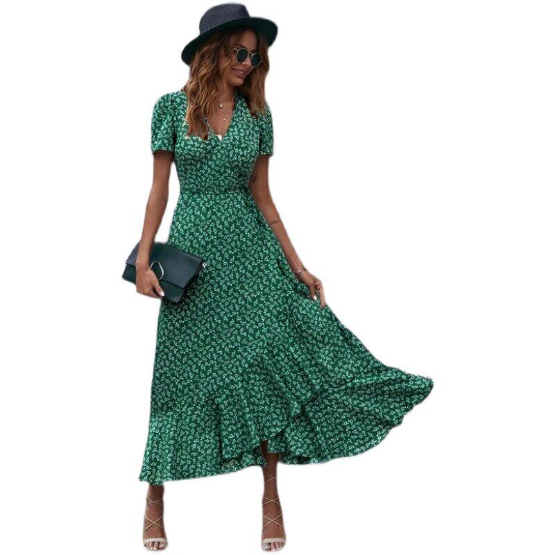Floral Print V Neck Short Sleeve Wrap Dress Casual Elegant Comfortable Perfect for Parties and Gatherings Wholesale