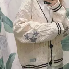 Amazon Foreign Trade Sweet Soft Girl Sweater Japanese Mold Mold Same Cardigan Lazy Style Knitted Star Embroidered Jacket